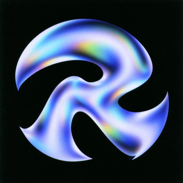 RISE logo: a chrome, iridescent letter R