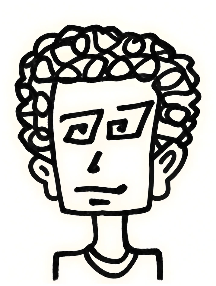 Ink self-portrait of Mateo Robles